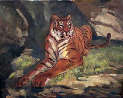 Herbert | Tigre, huile sur carton entoilé (40 x 50), signé… | Banque Dessinée