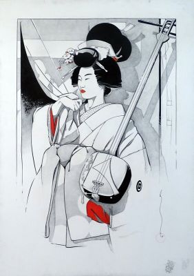 Michetz | La Geisha et son shamisen | 2DGalleries