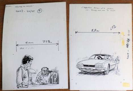 Denayer, Christian  - 2x Dessin original - Double pages de Spirou - ’Chantage au suicide et rendez-vous avec la mort’ - (1976) | Catawiki