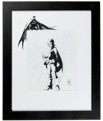 Joshua Middleton and Dexter Vines BATGIRL illustration with Batman Remarque on mat | Raremarq (Buy It Now)