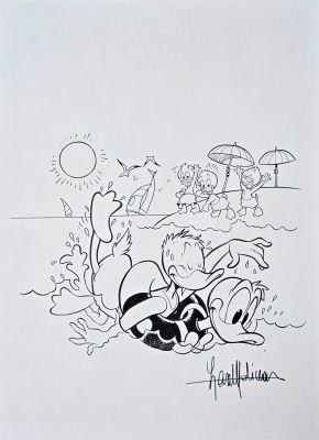 Illustrazione originale Lara Molinari “Paperino a mare” | Venere Comic Art