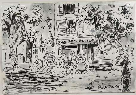 Stéphan Colman (1961), Billy the Cat, Dessin Au Feutre Sur Toile, Signé, Daté 2008 Et Situé Roquebrune S/ Argens En Bas À Droite, Dédicace Sur Le Cadre Au dos, Dim. 38 X 55 Cm. |  | misc / divers