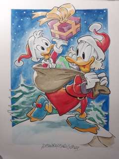 Alessandro Gottardo - Original Watercolour drawing - Scrooge Mc Duck - ’Merry Christmas’ - (2018) | Catawiki