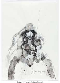 Bill Sienkiewicz | Daredevil #6 Elektra Cover Element Study Painting Original Art (Marvel, 2016). | Heritage