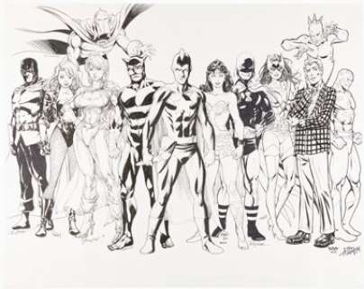 Jim Calafiore, Tom Raney, Mike McKone, and others - Justice Society of America Jam Piece Illustration Original Art (2014)....