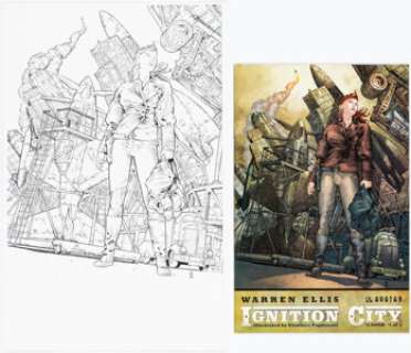 Chris Dreier [Gianluca Pagliarani printed blue lines] Warren Ellis‘ Ignition City #1 Cover Original Art (Avatar Press, 2009). (Total: 2 Original Art)