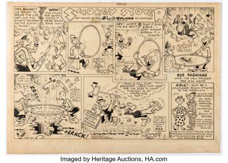 Bill Holman Smokey Stover Sunday Comic Strip Original Art dated 2-20-38 (Chicago Tribune-N.Y. News Syndicate, 1938).