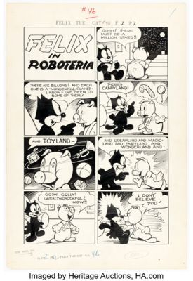 Otto Messmer and Joe Oriolo Pat Sullivan’s Felix the Cat #46 "Roboteria" Complete 8-Page Story Original Art (Toby, 1953). (Total: 8 Original Art) | Heritage