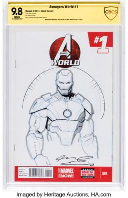 Ariel Olivetti Avengers World #1 Blank Variant - Witnessed Signature Iron Man Original Art (Marvel, 2014) CBCS NM/MT 9.8 White Pages.