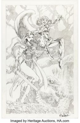 Mike Perkins - Valkyrie and Squirrel Girl Illustration Original Art (undated).