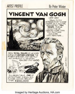 Peter Winter - Vincent van Gogh Artist Profile Illustration Original Art (c. 1964). | Heritage