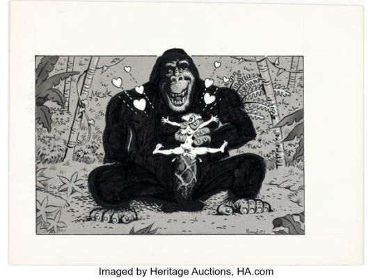 Rand Holmes Georgia Straight "King Kong" Spot Illustration Original Art (1977).