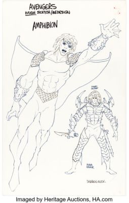 Darren Auck - Amphibion Canceled Avengers Toy Project Character Redesign Sketch Original Art (c. 1990s). | Heritage