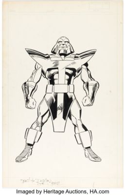 John Byrne and Joe Rubinstein The Official Handbook of the Marvel Universe #14 Terrax Illustration Original Art (Marvel, 1984). | Heritage