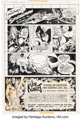 Joe Kubert The Superhero Catalogue "The Adventures of Snyderman and His Pal Snidey" Complete 1-Page Story Original Art (Superhero Enterprises, c. 1970s). | Heritage