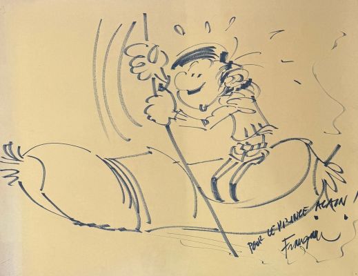 André Franquin (1924-1997) Gaston Immense... | Lot 187 - André FRANQUIN (1924-1997) Gaston Immense dessin sur... | Neo Enchères