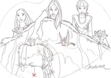 Pocahontas, Meeko & Friends - Disney Studios - Original Production Drawing - Cardona, Josep Maria - Dessiné Ã  la main - (1990) | Catawiki