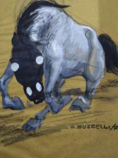 G. Buzzelli - illustrazione originale "Cavallo in corsa" - Loose page | Catawiki