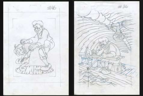 Studio Disney - - 2 grands dessins originaux - Pinocchio et Geppetto - Loose page - First edition | Catawiki