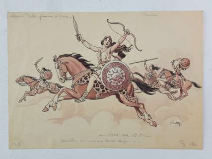 Carlo Nicco - Illustr. Origin. "Dalle Fiamme di Troia: Le Amazzoni" - Firmata - Loose page | Catawiki