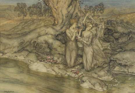 ARTHUR RACKHAM "Some beautiful young women sat twining wreaths of flowers." | Swann Galleries