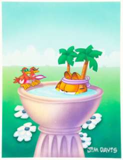 Jim Davis Studio - Birdbath Painting Original Art (c. 1990s).... | Heritage