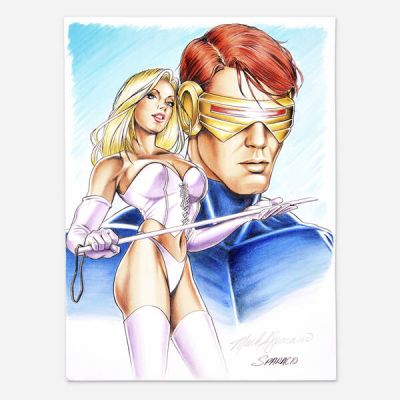 Mark Sparacio | White Queen and Cyclops Watercolor Painting | Landry Pop Auctions