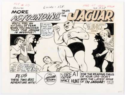 John Rosenberger Adventures of the Fly #20 Jaguar #7 House Ad Illustration Original Art and Silverprint Color Guide (Archie, 1962). (Total: 2 Items) | Heritage