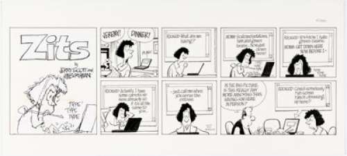 Jerry Scott and Jim Borgman Zits Sunday Comic Strip Original Art dated 4-7-02 (King Features Syndicate, 2002). | Heritage
