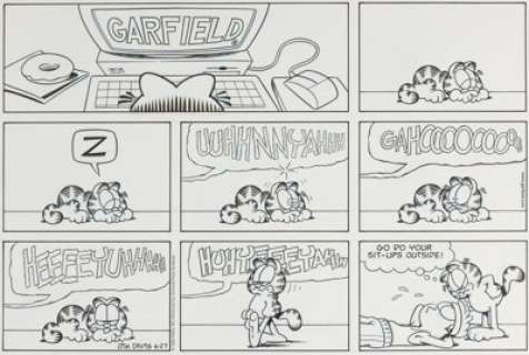 Jim Davis Garfield Sunday Comic Strip Original Art dated 6-27-99 (PAWS/Universal Press Syndicate, 1999). | Heritage