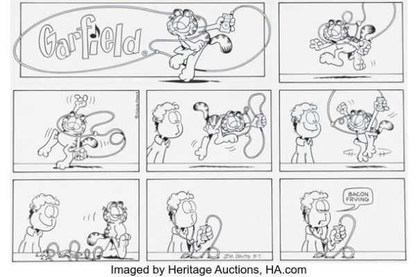 Jim Davis Garfield Sunday Comic Strip Original Art dated 5-7-06 (PAWS, 2006). | Heritage