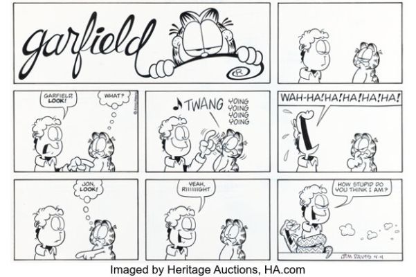 Jim Davis Garfield Sunday Comic Strip Original Art dated 4-4-10 (PAWS, 2010). | Heritage