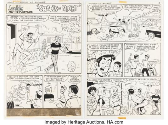 Al Hartley and Jon D’Agostino Archie’s TV Laugh-Out #9 "Shades of Night" Archie and the Pussycats Complete 6-Page Story Original Art (Archie, 1971). (Total: 6 Original Art) | Heritage