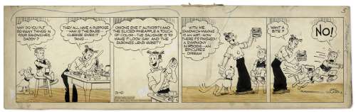 Chic Young Hand-Drawn ’’Blondie’’ Comic Strip From 1939 Titled ’’The Big, Bad Wolf’’ -- Dagwood Makes One of His Signature Sandwiches | Nate Sanders