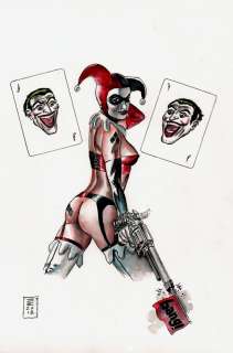 Gene Espy - harley quinn / joker mixed media color pinup (2018)
