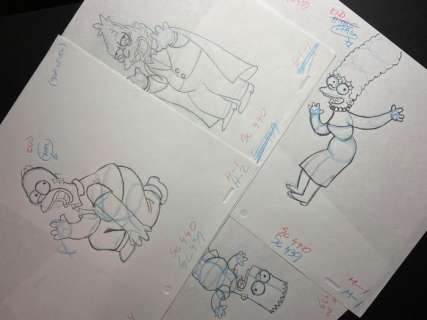 The Simpsons - Treehouse of Horror XI - End Credits Rough Animation Key Drawings x4 - Unique copy | Catawiki