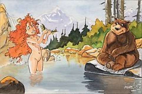 Sternis, Philippe | Sternis, Philippe - Dessin original couleur - Pyrénée et l’Ours - (2003) | Catawiki