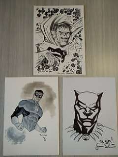 Black Panther - Goran Sudzuka - Green Lantern Francis Portela - Bizzarro Mauricet - Bizarro, Green Lantern & Black Panther - 3 illustrazioni originali - Goran Sudzuka, Mauricet, Francis Portela - Page volante - Exemplaire unique - (2017/2021)