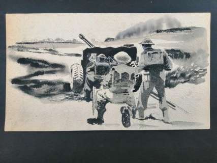 Karel Thole | Karel Thole - Artiglieria Inglese in Combattimento - Illustrazione Originale - Page volante | Catawiki