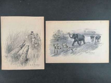 Giovanni Garibaldi Bruno | Pinocchio in Automobile - Giovanni Garibaldi Bruno - 2x Illustrazioni Firmate - Page volante - (1903) | Catawiki