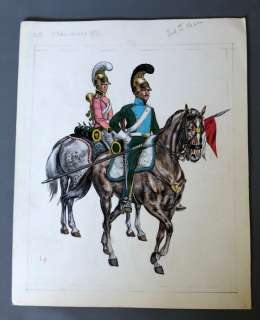 Funcken, Fred & Liliane | Funcken, Fred & Liliane - Dessin original couleur - Uniforme & armes des soldats du 1er Empire T1 - Chevaux légers lanciers - (1969) | Catawiki
