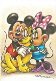 Joan Vizcarra | Mickey, Minnie & Pluto - Pet Love - Original Drawing - Joan Vizcarra | Catawiki