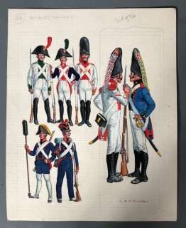 Funcken, Fred & Liliane | Funcken, Fred & Liliane - Dessin original couleur - Uniforme & armes des soldats du 1er Empire T2 - Espagne Infanterie - (1969) | Catawiki