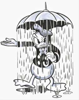 Tony Fernandez, Disney Artist | Donald Duck inspired by BANKSY’s "Girl With Umbrela" - Original Painting - Tony Fernandez Signed - 50 x 35 cm | Catawiki