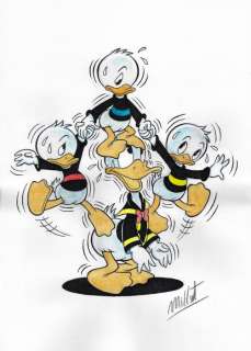 Millet | Millet - Original Drawing - Donald, Huey, Dewey & Louie Duck - Size: 30 x 42 cm. | Catawiki