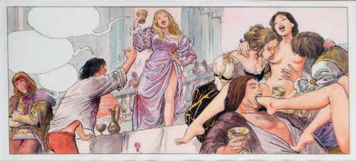 Manara, Milo | Borgia Illustration couleur à l’encre de Chine et aquarelle, | Cornette de St Cyr