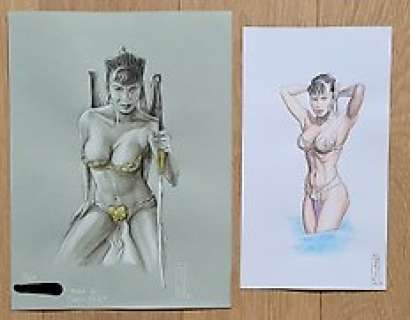 Jouvent, David - Jouvent, David - 2x Dessin original couleur dédicacé - Les Dragons de la Cité rouge - Shen Sey - (2016)