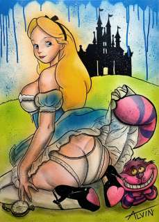 Alvin Silvrants | Alice in Wonderland - Cat Pull up skirt: Original drawing in colour by Alvin Silvrants | Catawiki