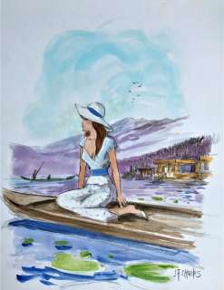 Charles, Jean-François | Charles, Jean-François - Dessin original couleur - India Dreams - House boat sur le lac Dahl - (2020) | Catawiki