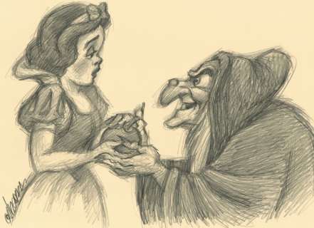 Joan Vizcarra | Snow White & Evil Witch - Original Drawing - Joan Vizcarra - Pencil Art | Catawiki